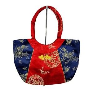 Vintage 90s Y2K 100% Silk Jacquard Floral Color Block Chinese Clutch Handbag